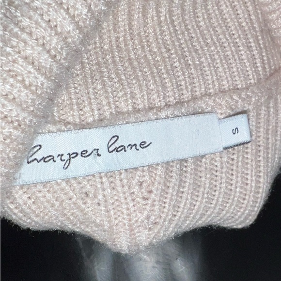 Harper Lane Beige Cream Ribbed Casual Front Tie Long Sleeve Turtleneck Size S - Picture 7 of 8